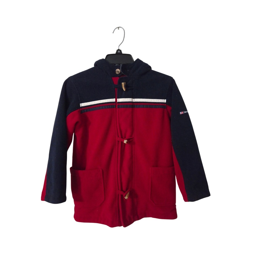 London Fog Boys Red Navy Blue Fleece Toggle Hooded Jacket L24E82 Size 7